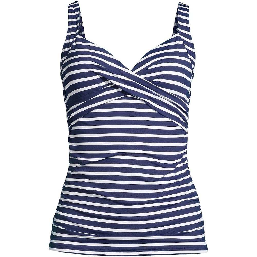 Women's Chlorine Resistant V-Neck Wrap Underwire Tankini Swimsuit Top Adjustable
